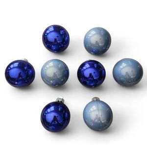 8 Blue Glass Christmas Ornaments